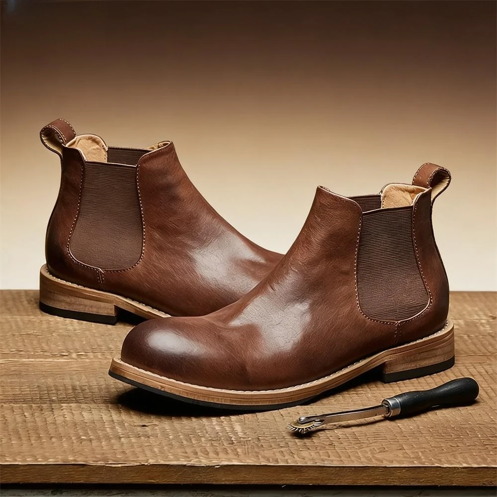 Formal Men Daily Wear Footwear - Męskie elastyczne botki Chelsea, brązowe wsuwane